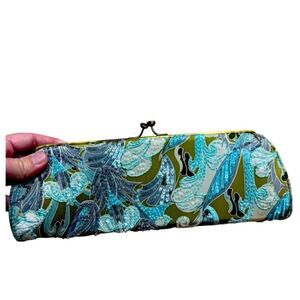 Santi Green & Blue Silk Beaded Evening Clutch Purse